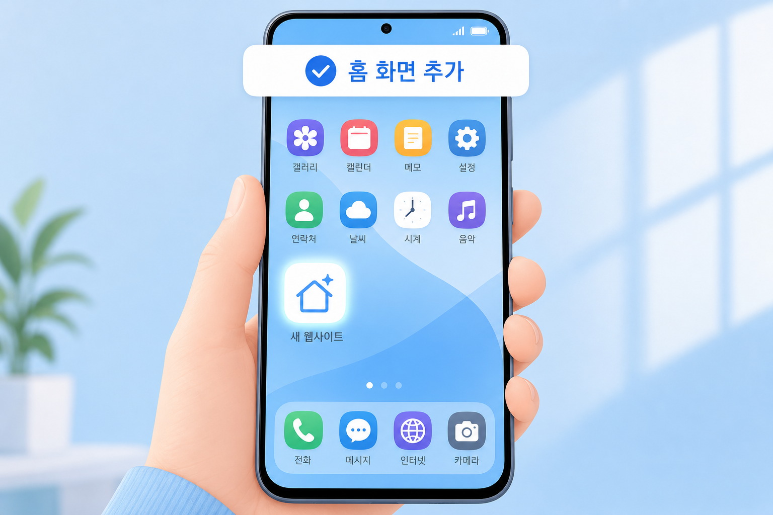 스마트폰 홈 화면에 바로가기 아이콘을 추가한 모습