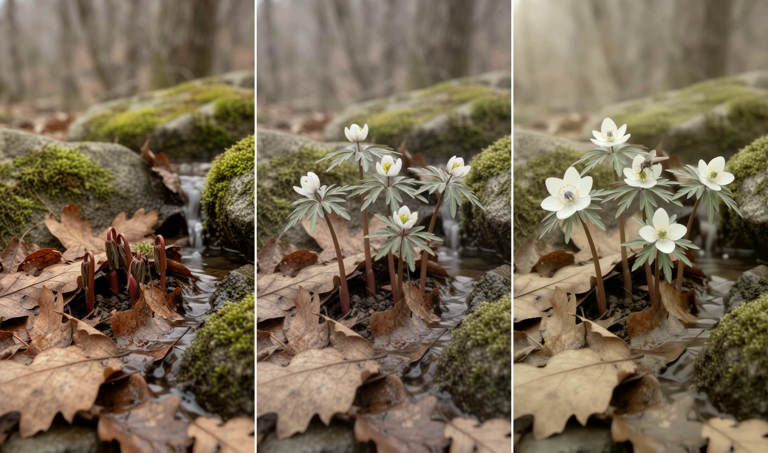 변산바람꽃 개화 3단계